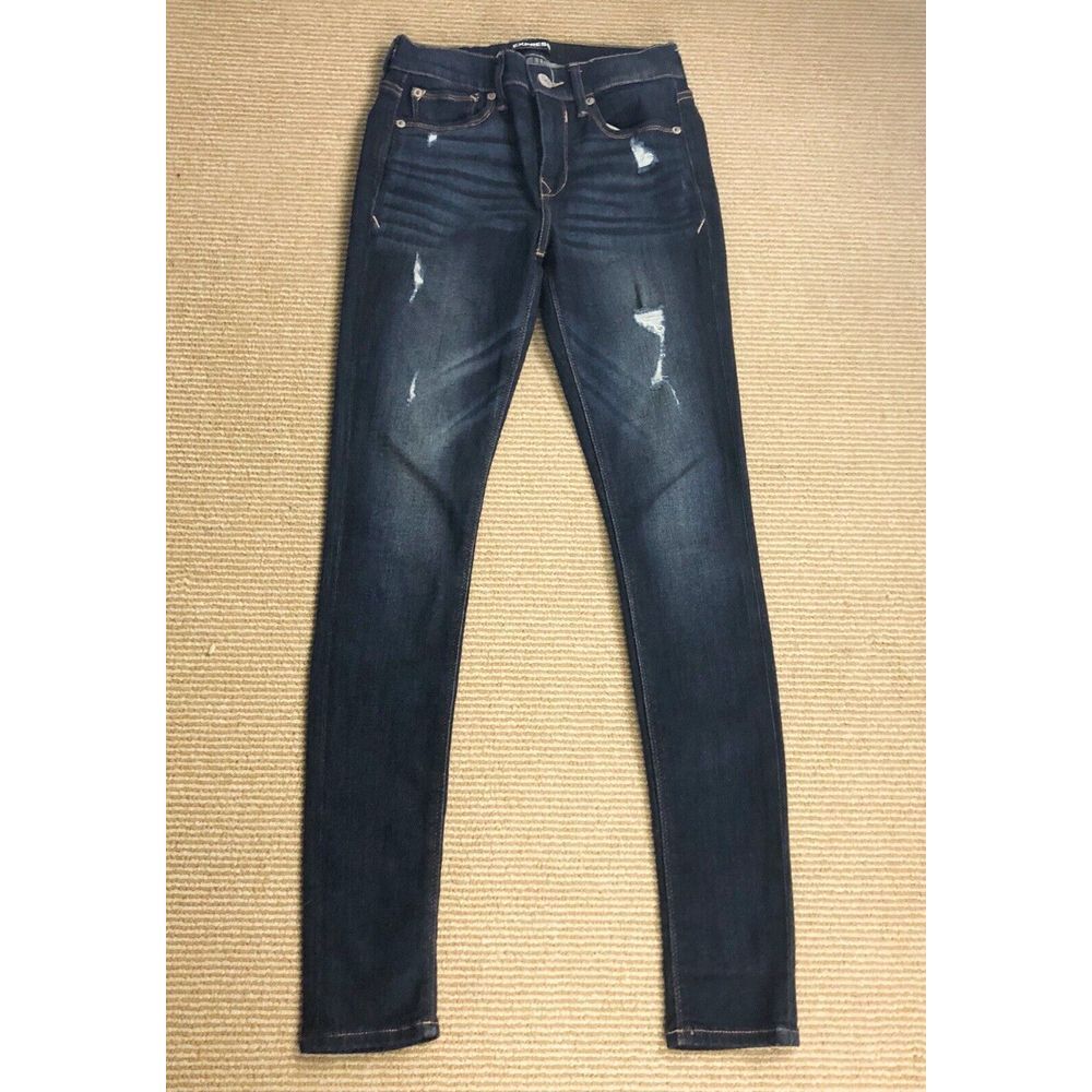 Express Leggings Stretch Jeans Mid Rise size 00R color Blue Faded Distressed